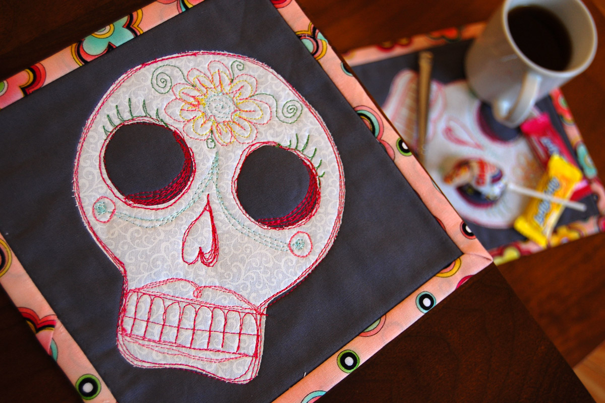 weallsew sugar skull mug rug